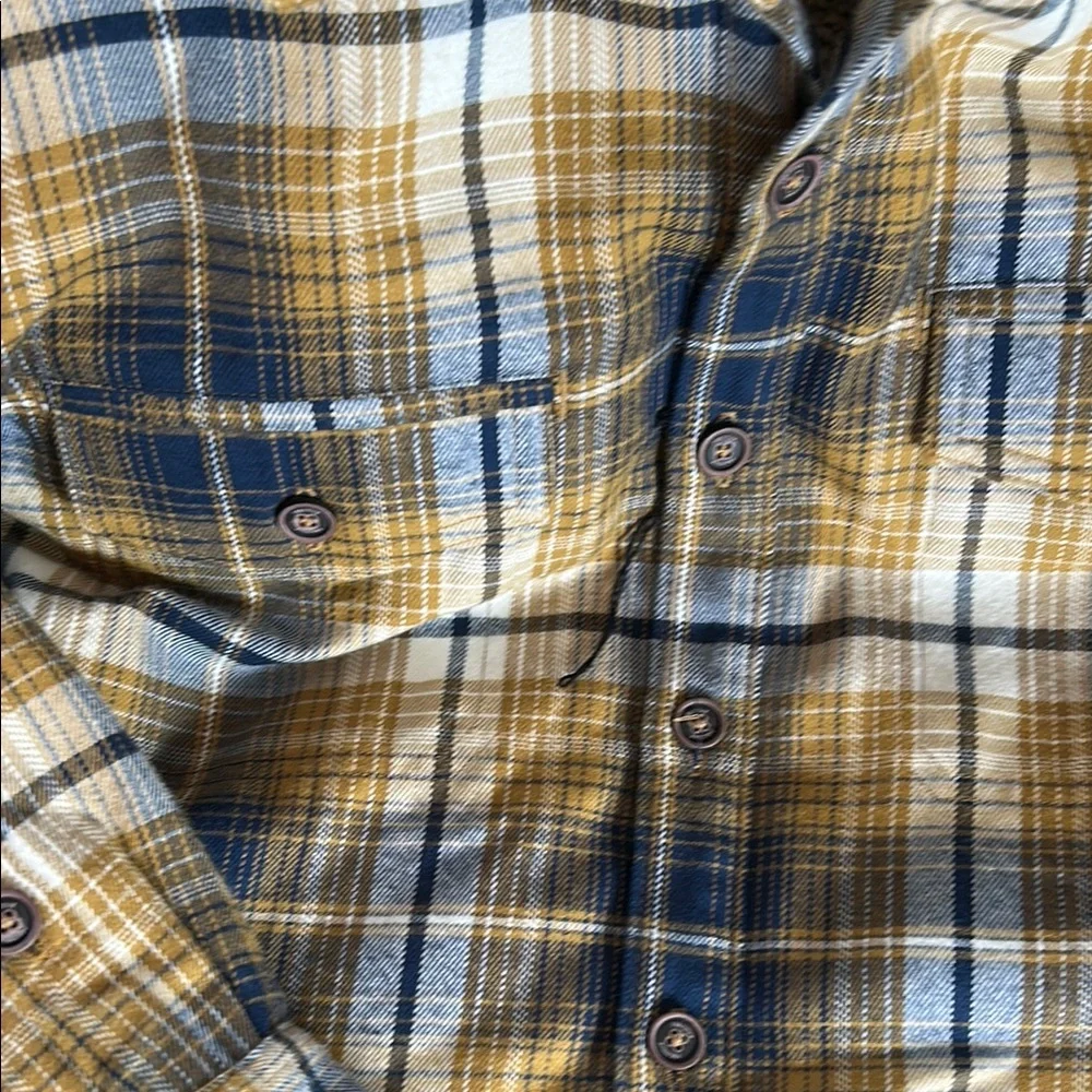 NWOT! Mens Sherpa Lined Blue & Gold Plaid Flannel Shacket Shirt Jacket
